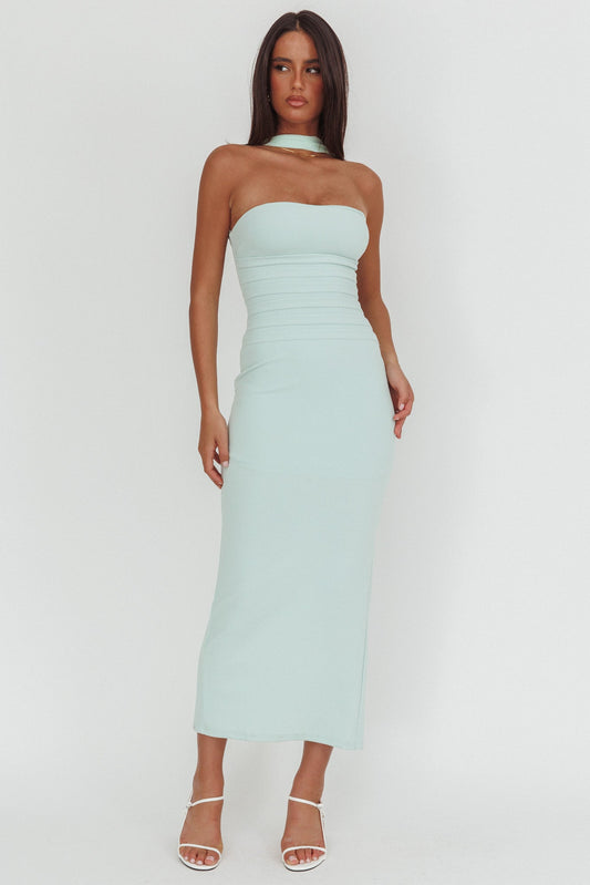 Luna Sol Reverse Halter Maxi Dress Mint