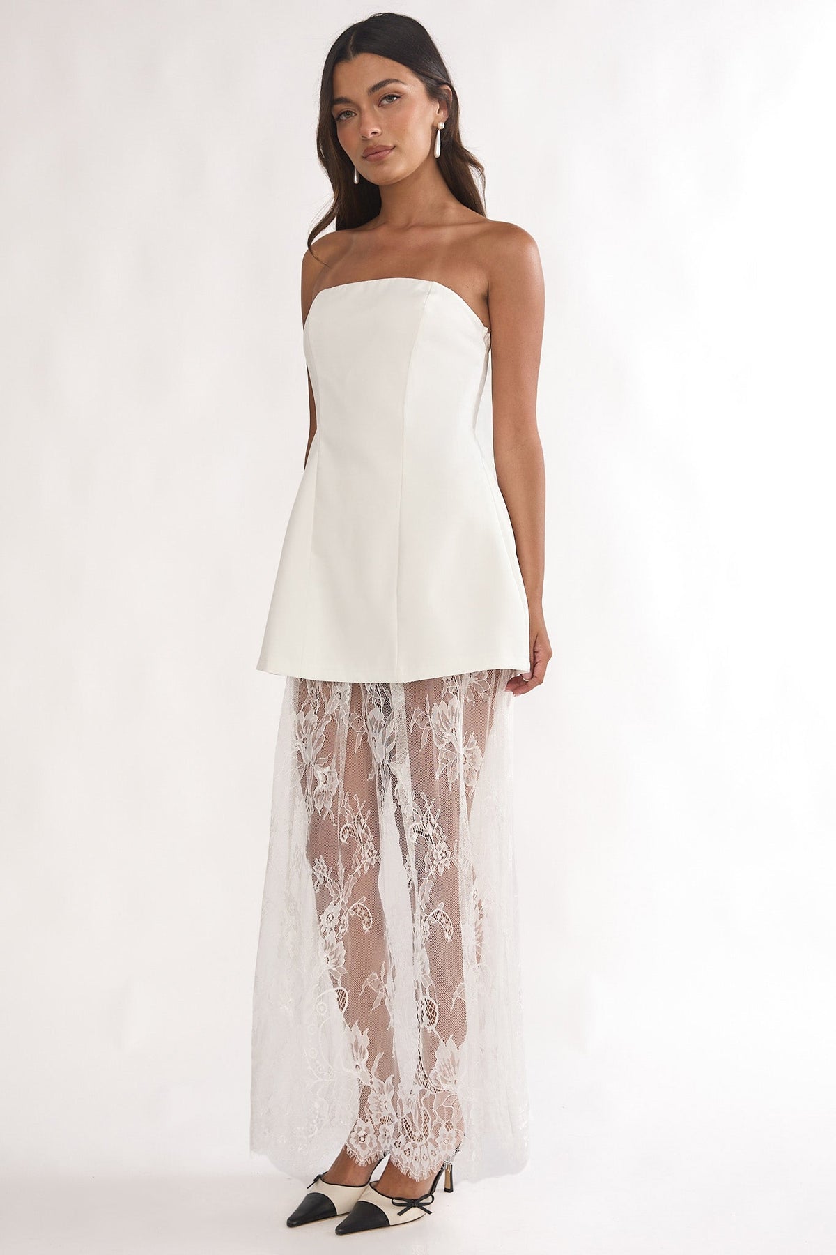 Talina Strapless Two-Piece Lace Skort Set White