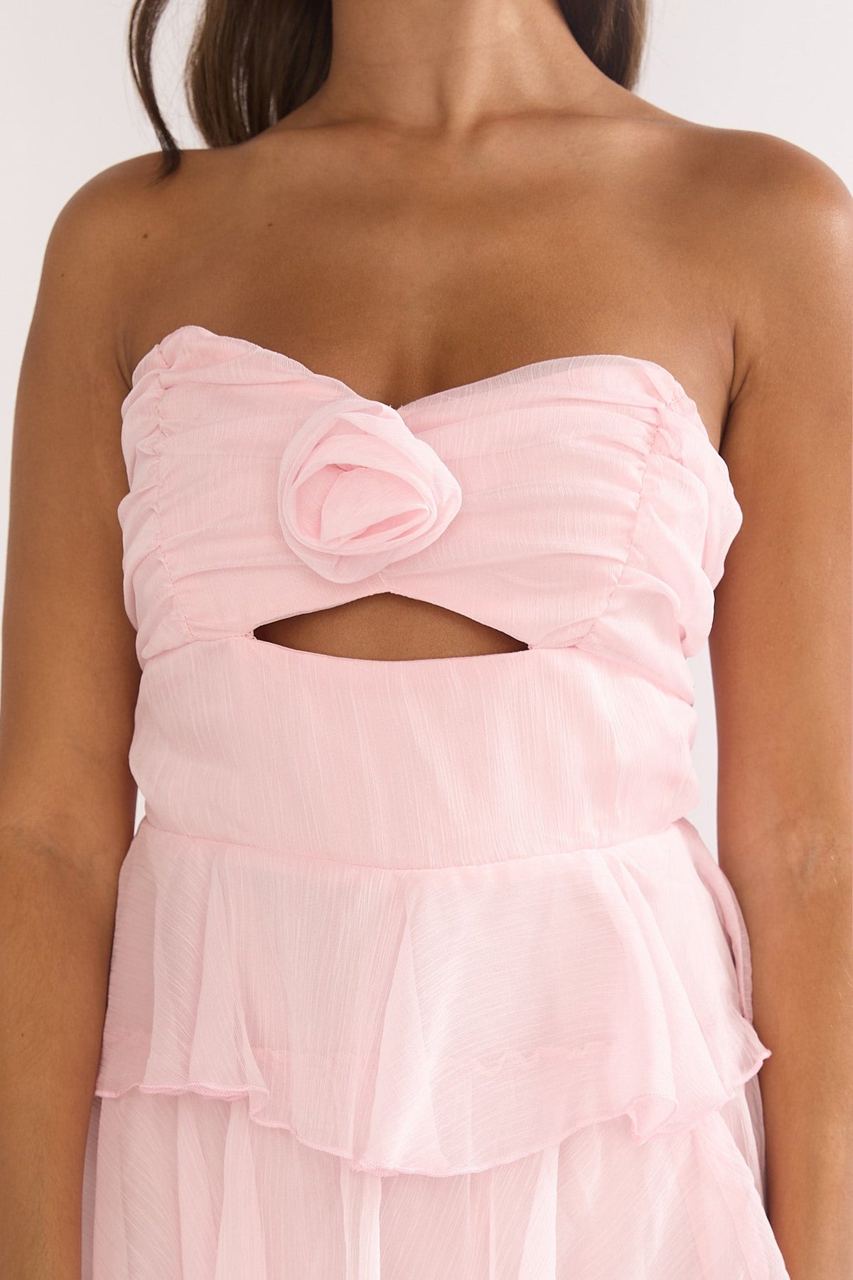Janelia Layered Frill Maxi Dress Pink