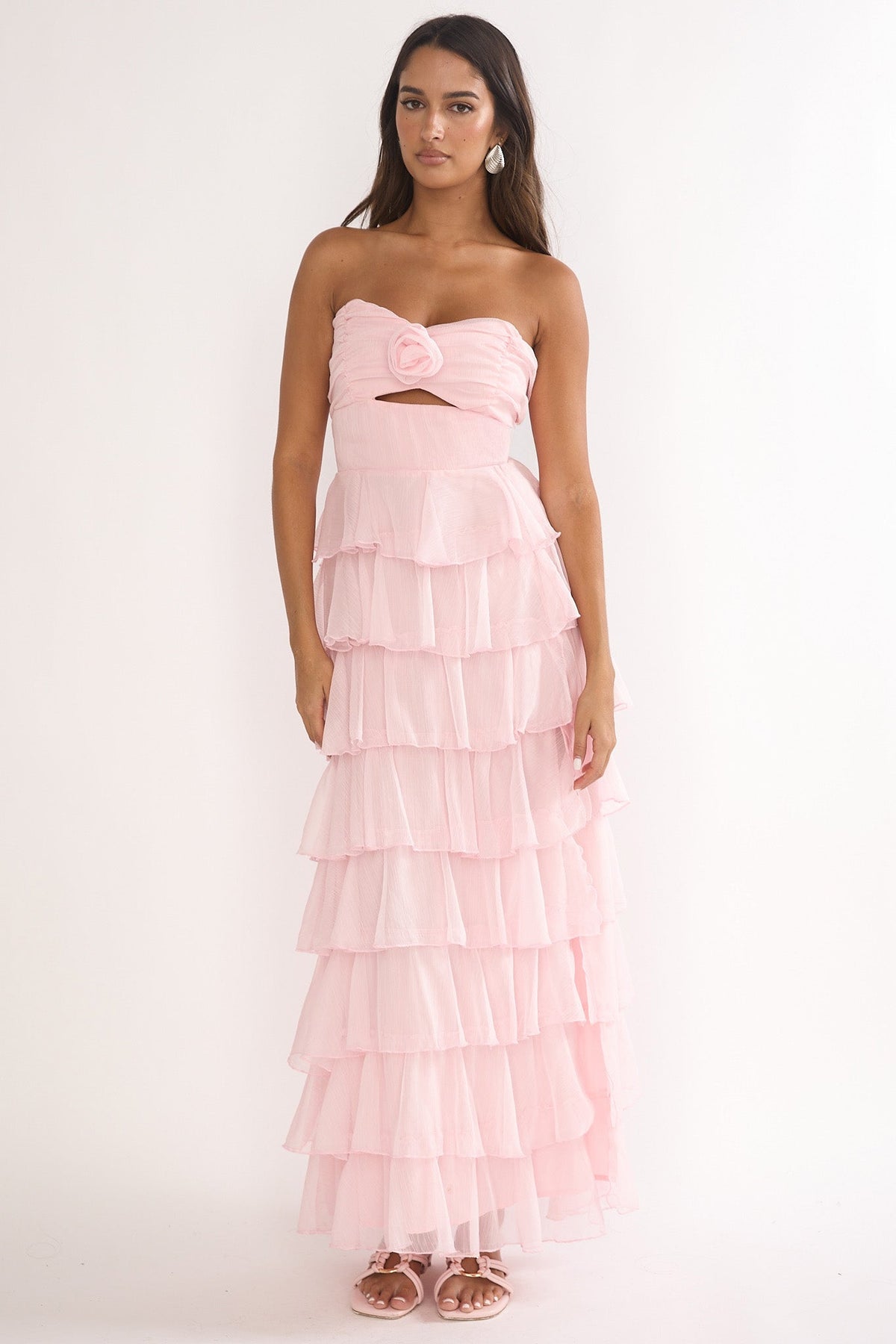 Janelia Layered Frill Maxi Dress Pink