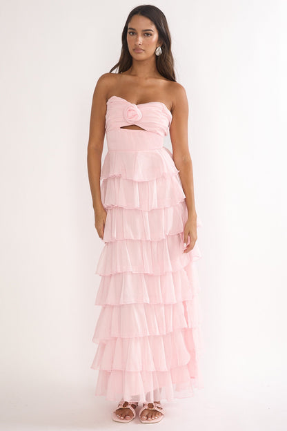 Janelia Layered Frill Maxi Dress Pink