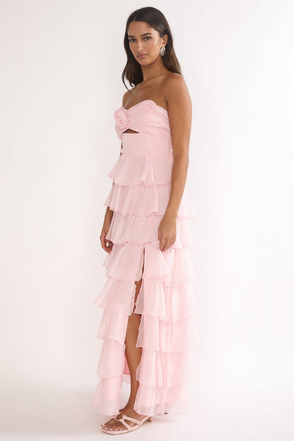 Janelia Layered Frill Maxi Dress Pink