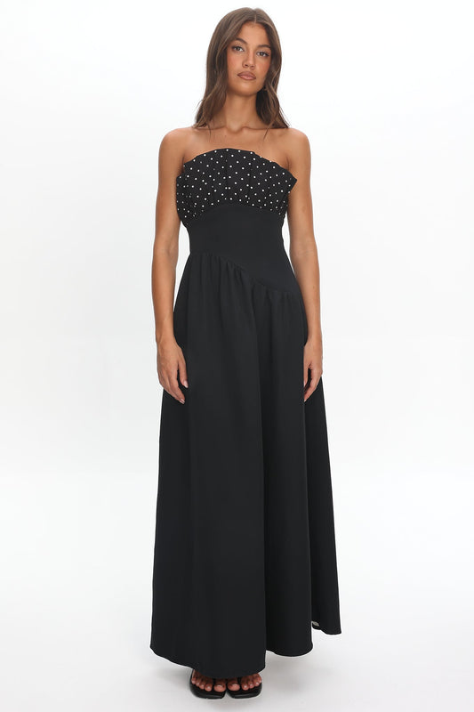 Illianah Frill Bust Asymmetric Hem Maxi Dress Black