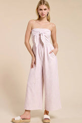 Striped Coastal Tie-Front Strapless Jumpsuit Pink PRE ORDER ships 6.16