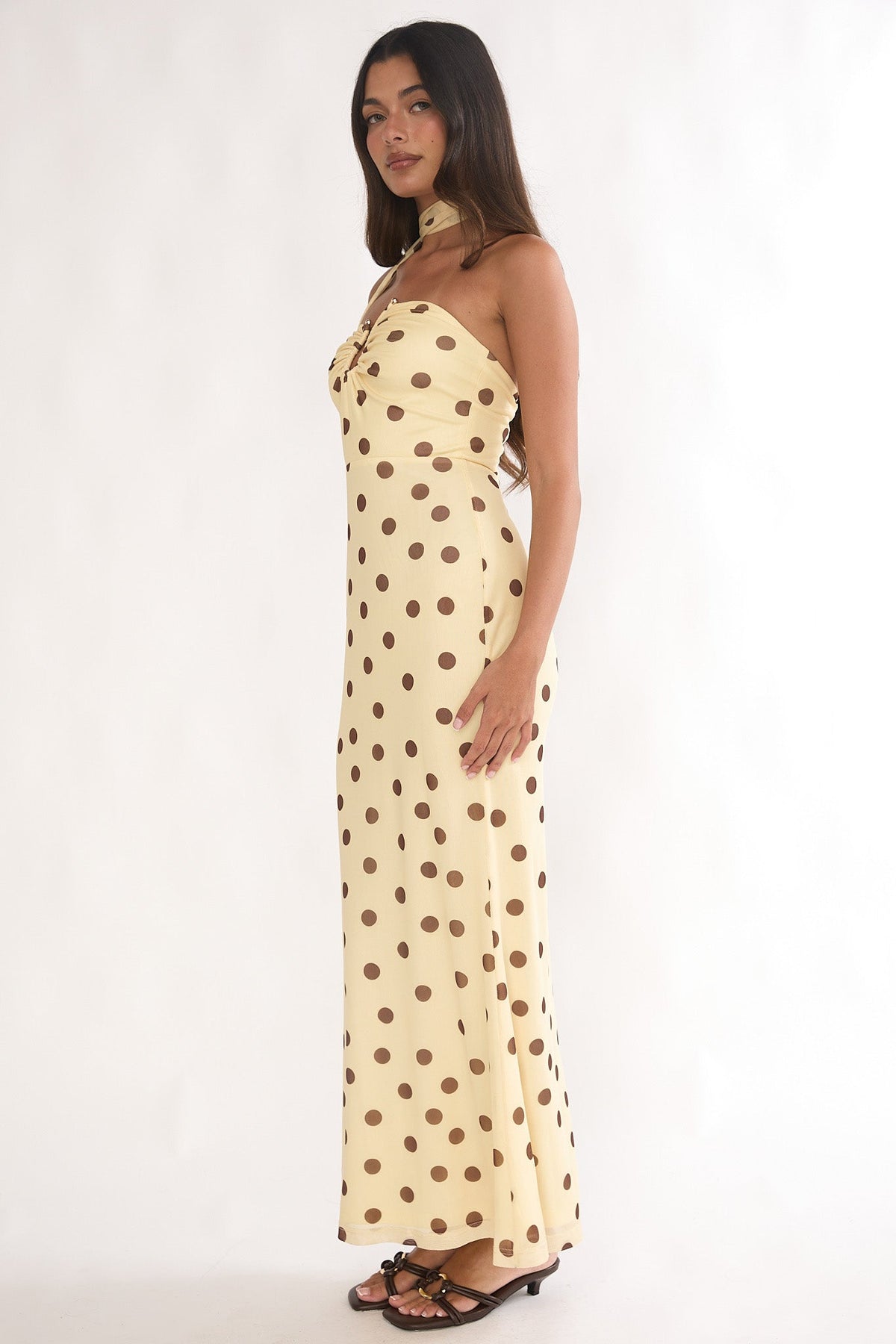 Raeva Strapless Scarf Maxi Dress Spotted Yellow