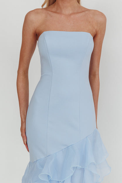 Kioto Strapless Organza Trim Maxi Dress Blue