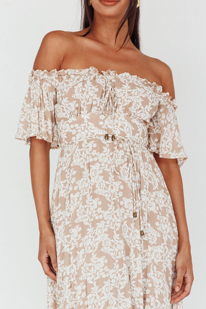Voyager Off-Shoulder Bell Sleeve Midi Dress Floral Blush