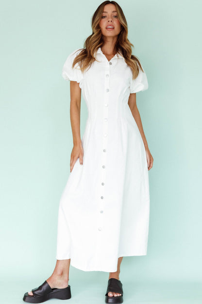 Zurich Pleated Waist Midi Dress White