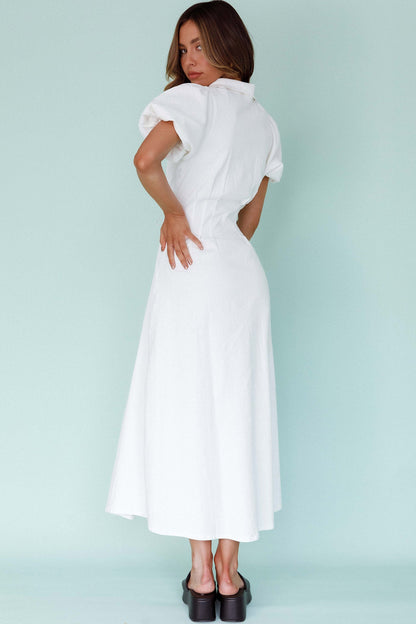 Zurich Pleated Waist Midi Dress White