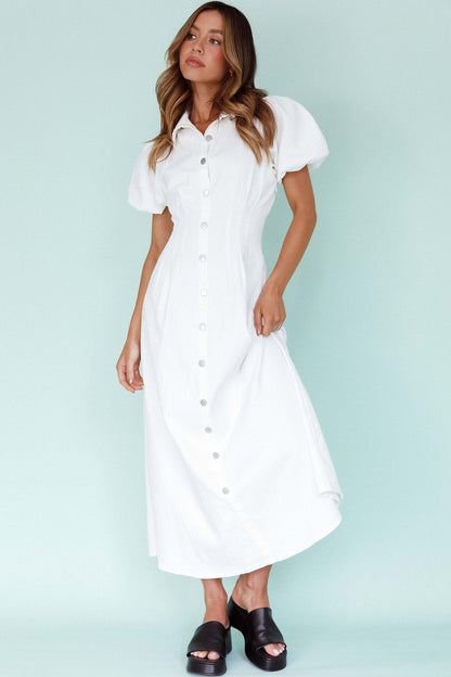 Zurich Pleated Waist Midi Dress White