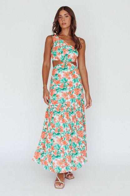 Evening Breeze Cut-Out Waist Maxi Dress Floral Orange