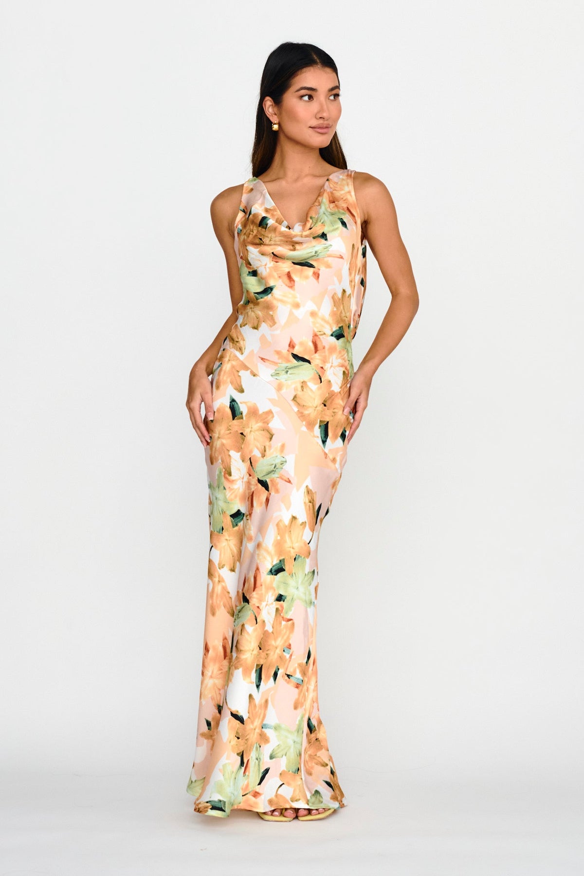Cassiopeia Open Back Maxi Dress Lily Print Yellow