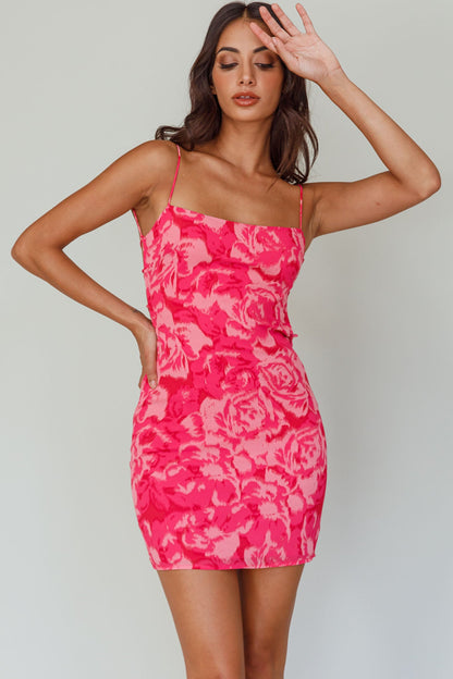 Spring Fever Lace-Up Back Mini Dress Floral Pink