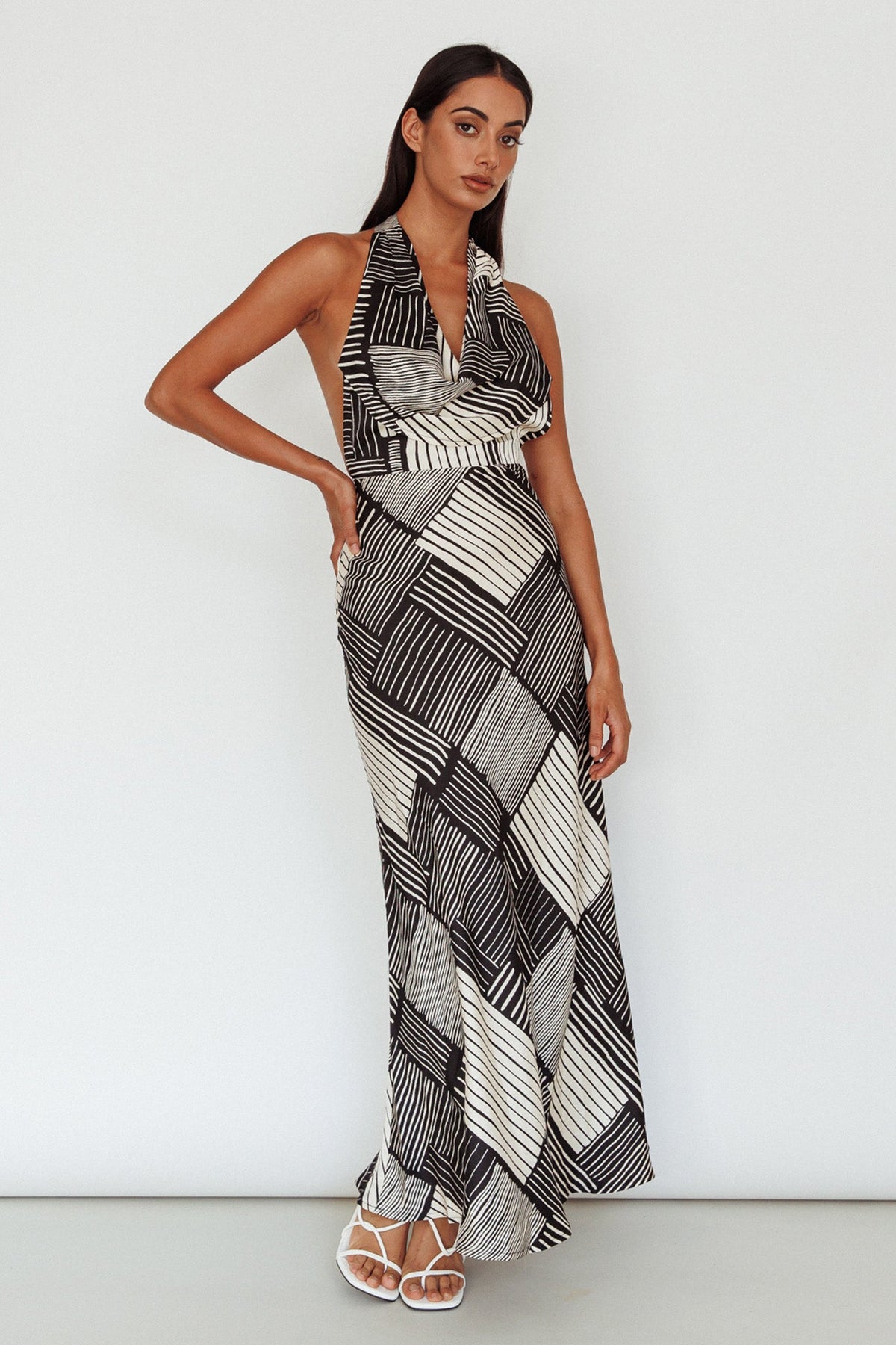 Kailie Halterneck Midi Dress Crosshatch Black