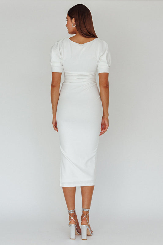 Valette Puff Sleeve Midi Dress White
