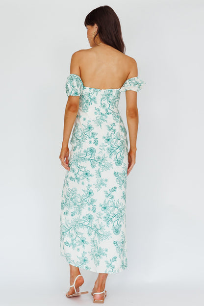 Olivier Off-Shoulder Midi Dress Floral Green
