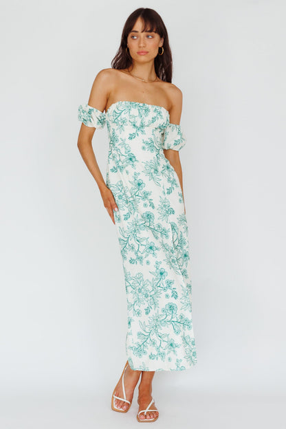 Olivier Off-Shoulder Midi Dress Floral Green