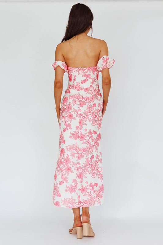 Olivier Off-Shoulder Midi Dress Floral Pink