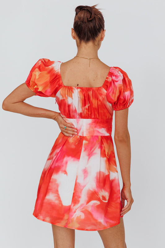 Shayna Puff Sleeve Mini Dress Print Red
