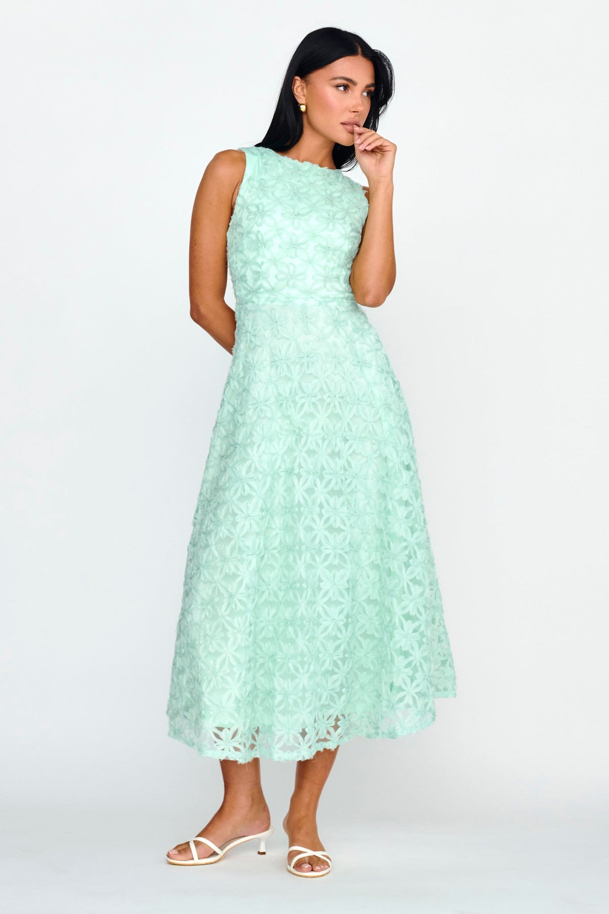 Dianne Sleeveless Embellished Midi Dress Mint