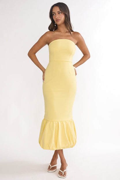 Elira Bubble Hem Strapless Midi Dress Lemon