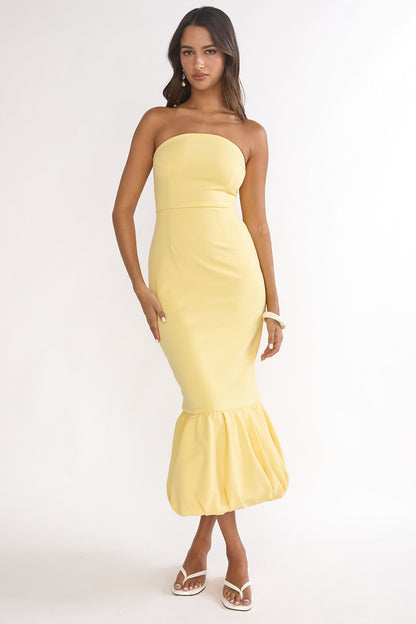 Elira Bubble Hem Strapless Midi Dress Lemon