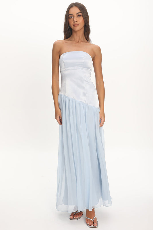 Karielle Asymmetric Drop Waist Maxi Dress Blue