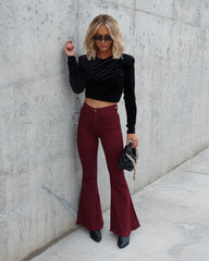 Barker High Rise Stretch Frayed Flare Jeans - Wine