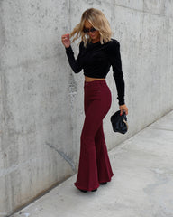 Barker High Rise Stretch Frayed Flare Jeans - Wine