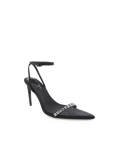 LEONORA - BLACK SATIN-DIAMANTE