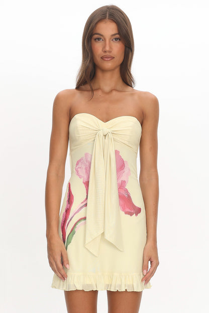 Evandra Sweetheart Neckline Strapless Mini Dress Lemon