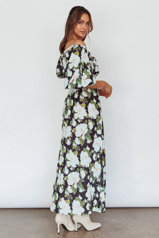 Momentum Off Shoulder Maxi Dress Floral Black