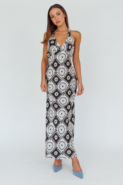 Lavara Halterneck Midi Dress Floral Black