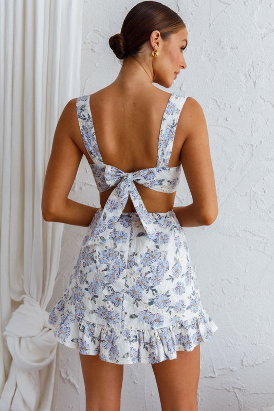 Pascale String-Tie Cut-Out Dress Floral Blue