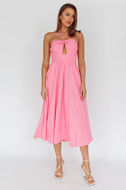 Maravilhosa Keyhole Halter Midi Dress Pink