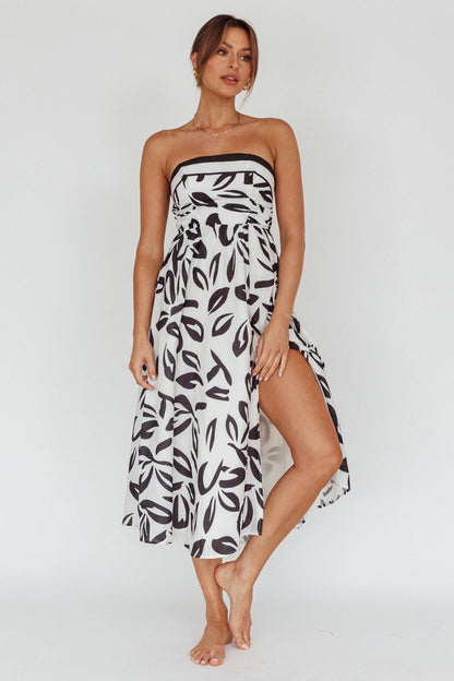 Randi Tie-Back Maxi Dress Leaf Print Beige