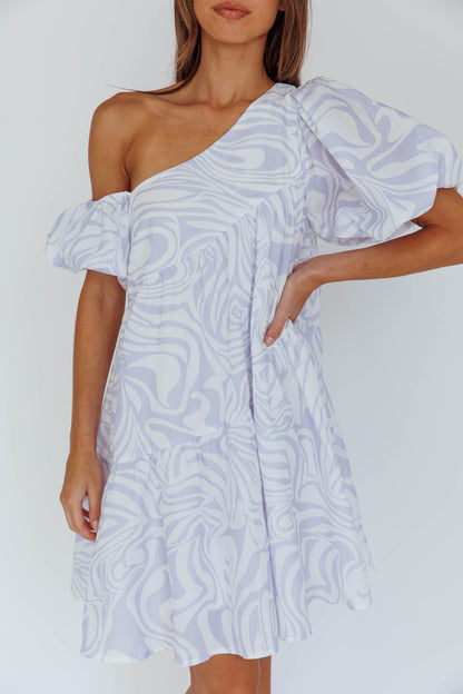 Villa Puff Sleeve One-Shoulder Dress Blue