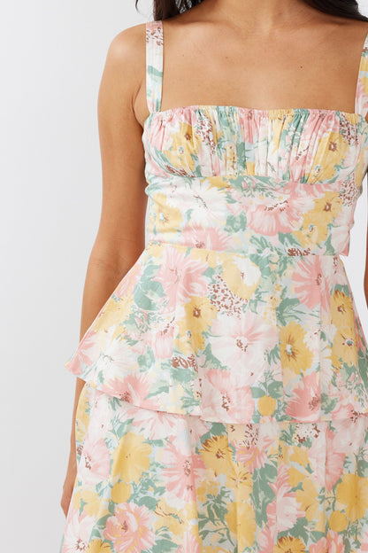 Provence Bloom Tiered Mini Dress Multi Blush