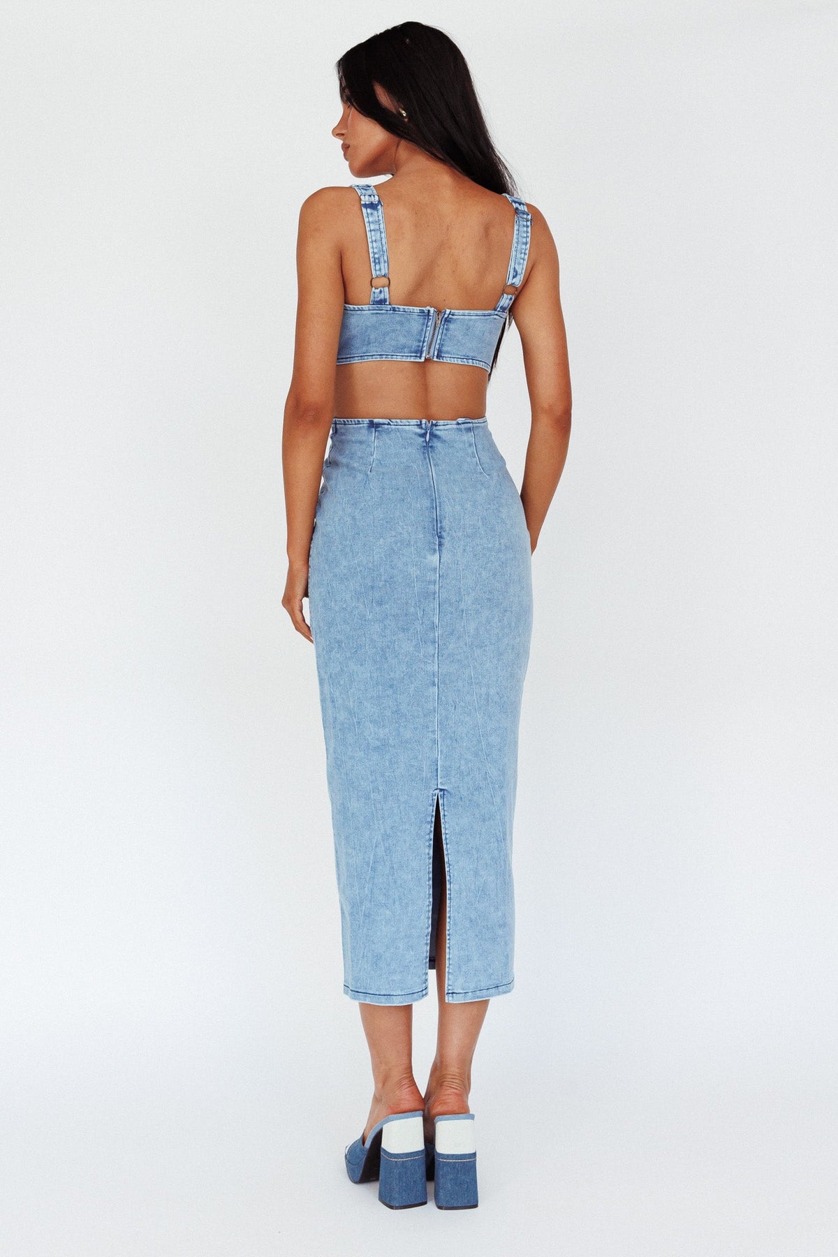 Kainani Cut-Out Waist Midi Dress Denim Blue