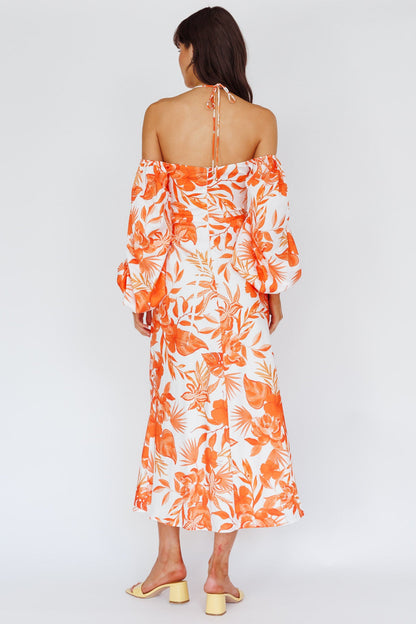 Nyree Long Sleeve Maxi Dress Tropical Orange