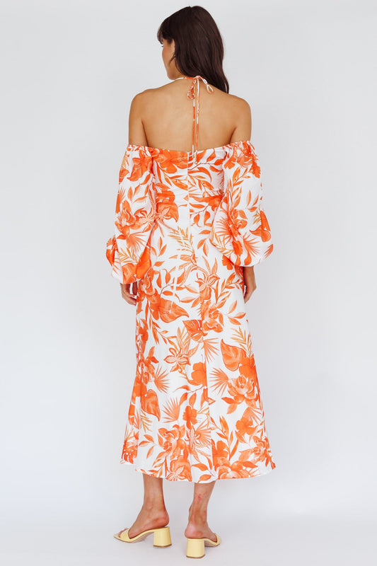 Nyree Long Sleeve Maxi Dress Tropical Orange