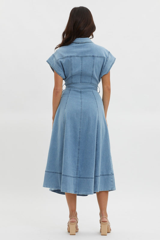 Laureen Short Sleeve Midi Dress Denim Blue