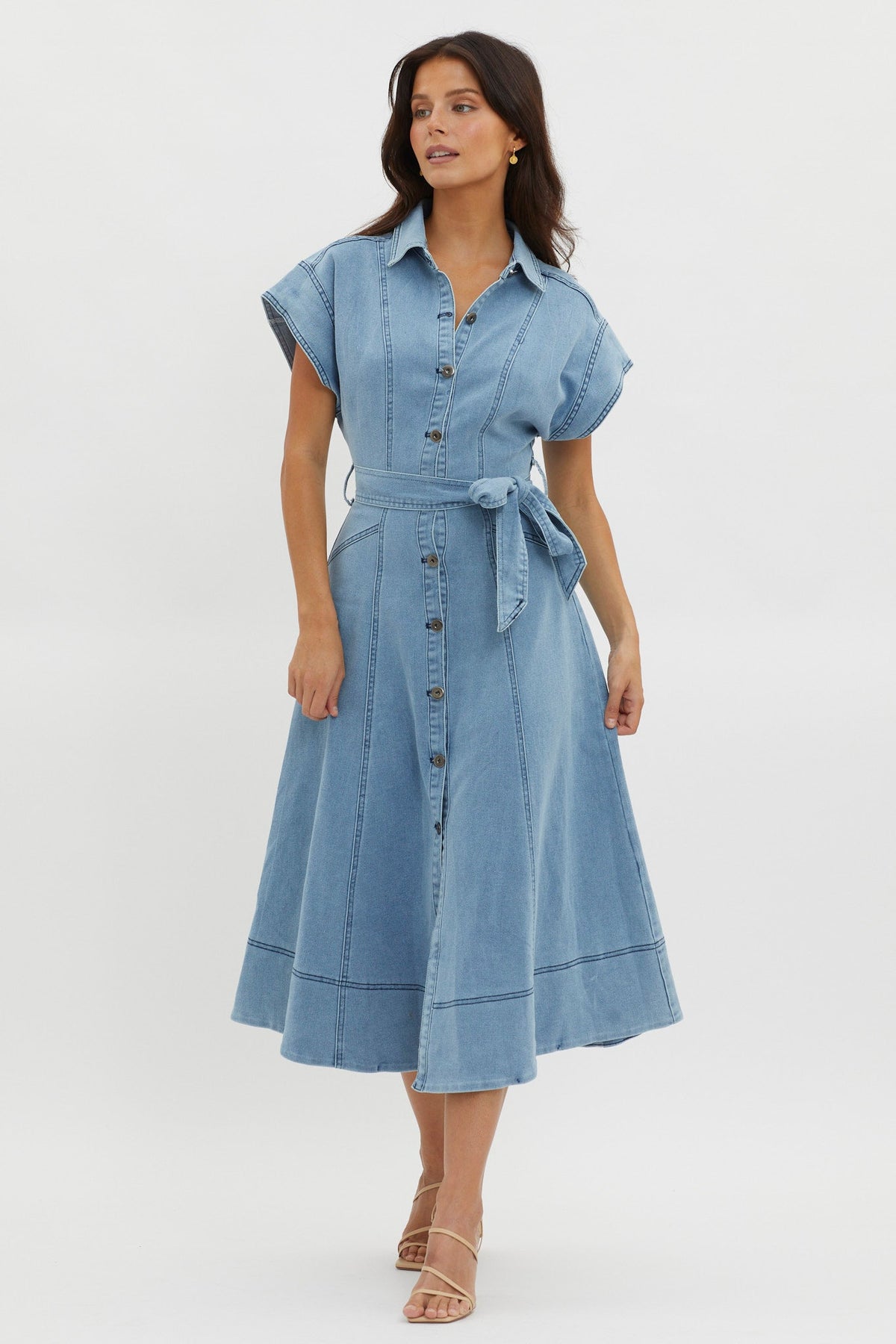 Laureen Short Sleeve Midi Dress Denim Blue