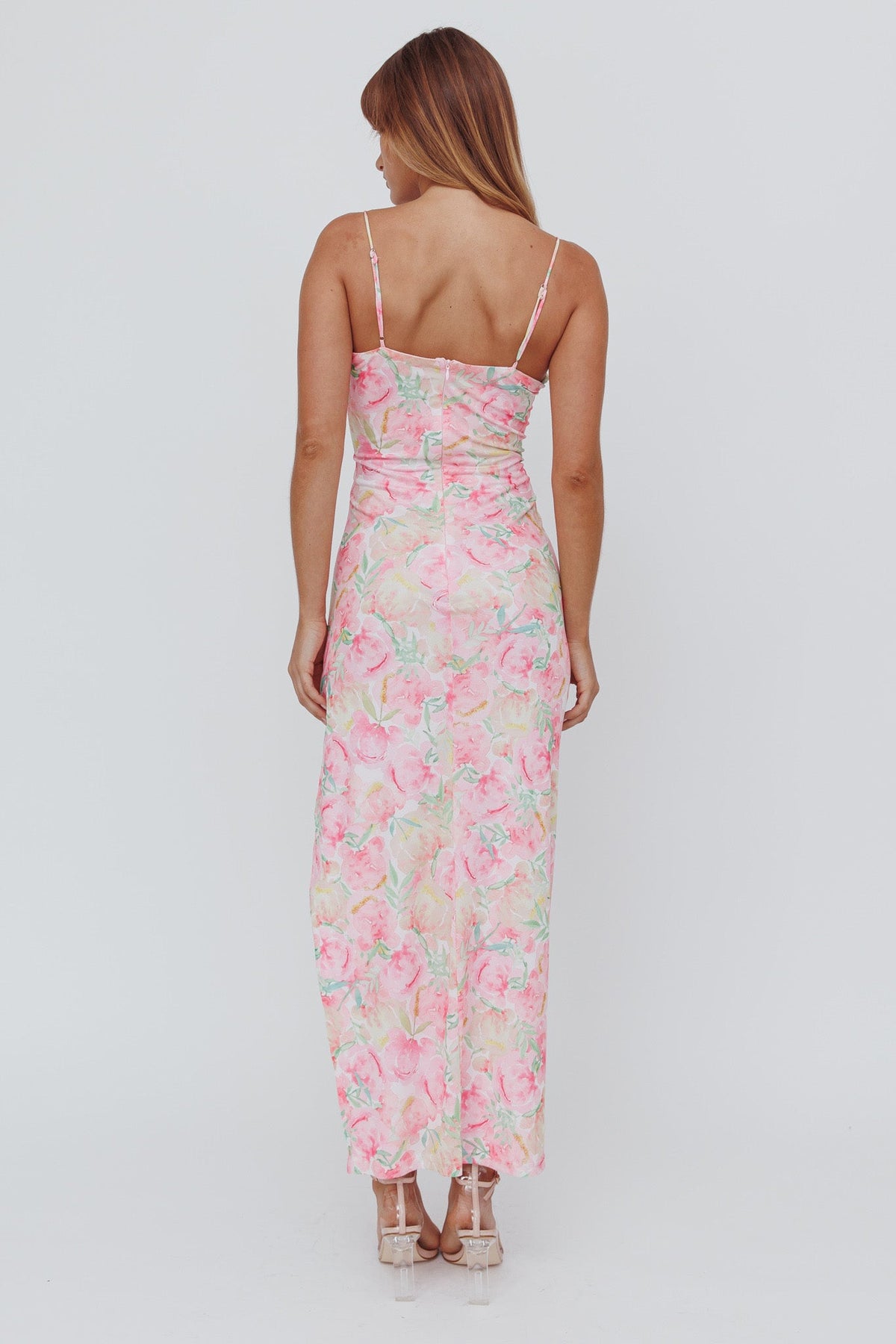 Catriona Split Ruffle Midi Dress Floral Yellow