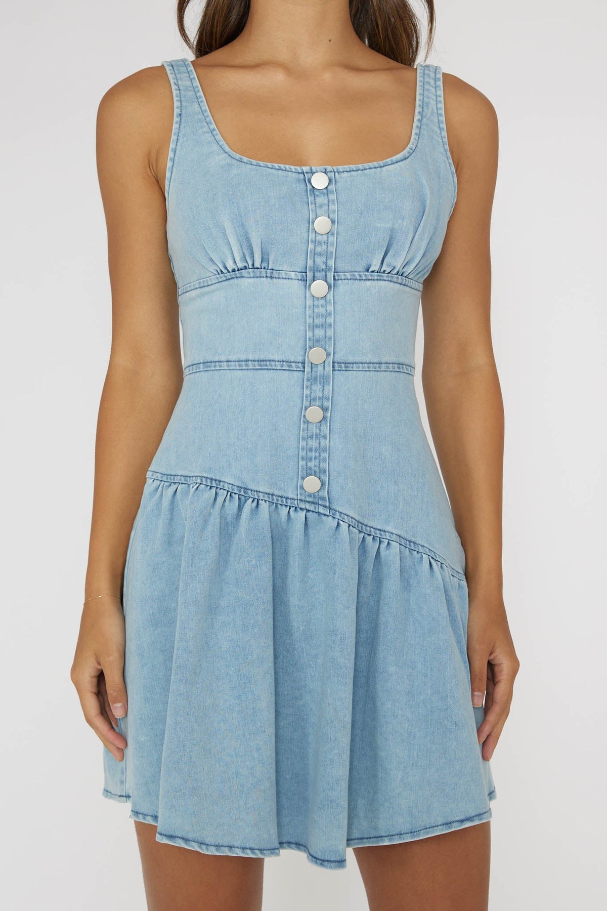 Pansy Flounce Hem Mini Dress Light Denim
