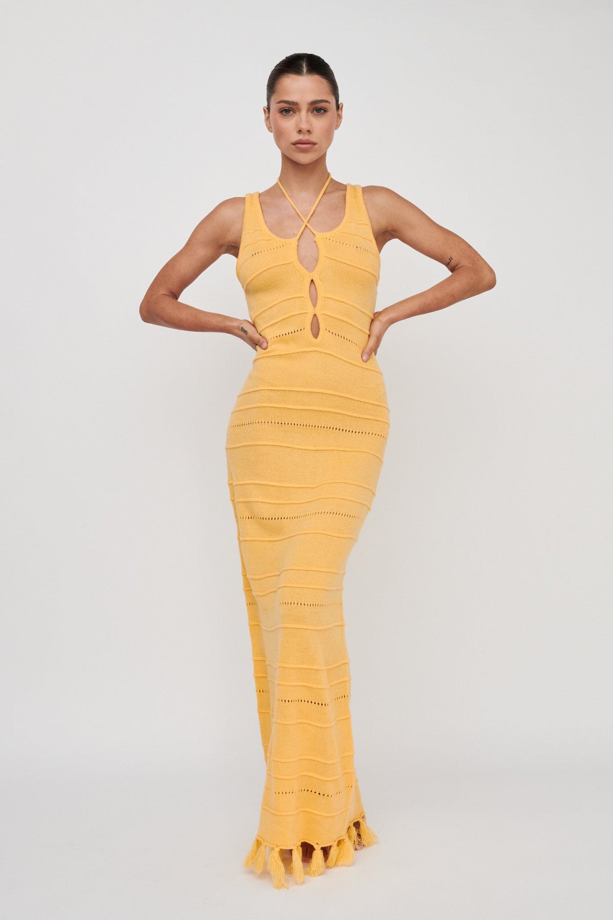 Sunlight Bust Tie Knit Maxi Dress Lemon