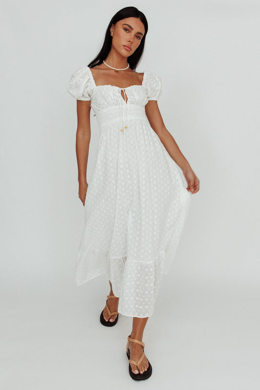 Sia Puff Sleeve Eyelet Maxi Dress White