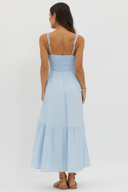 Golden Suns Scallop Trim Midi Dress Baby Blue