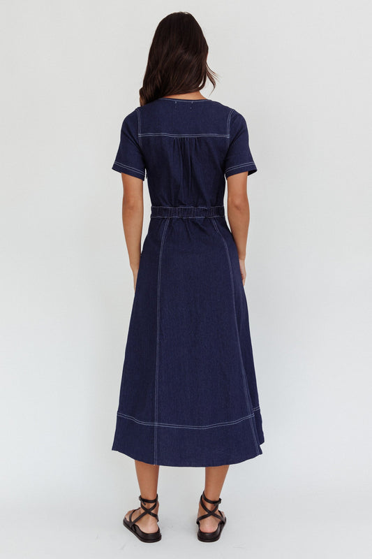 Aspen Love Front Pocket Midi Dress Indigo