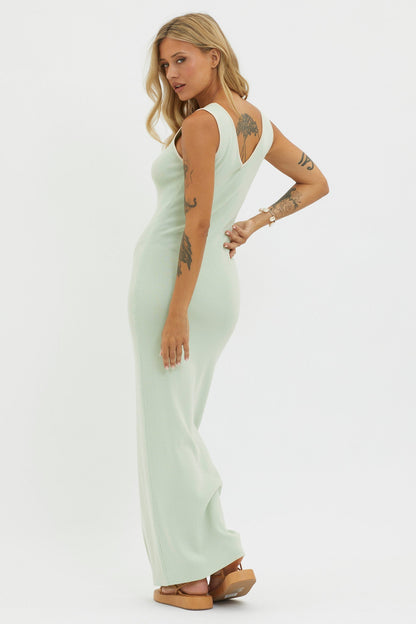 Karyssa Tied Bust Knit Maxi Dress Sage